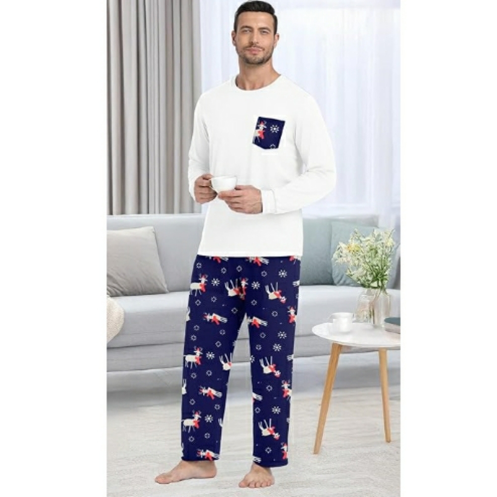 Men's Pajama Set Sleepwear Lightweight Long Sleeve White /Blue New
